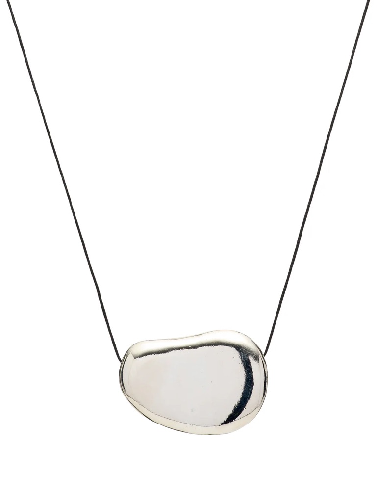Polished Silver Bean Necklace On Black Cord 49$